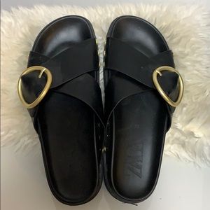 Zara Black leather sandals with bronze details
